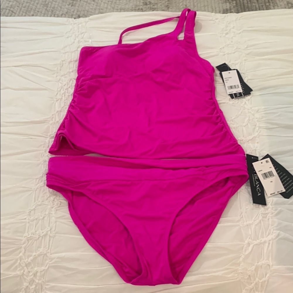 LaBlanca Bright Pink One-Shoulder Tankini Swimsuit Size 14 NWT